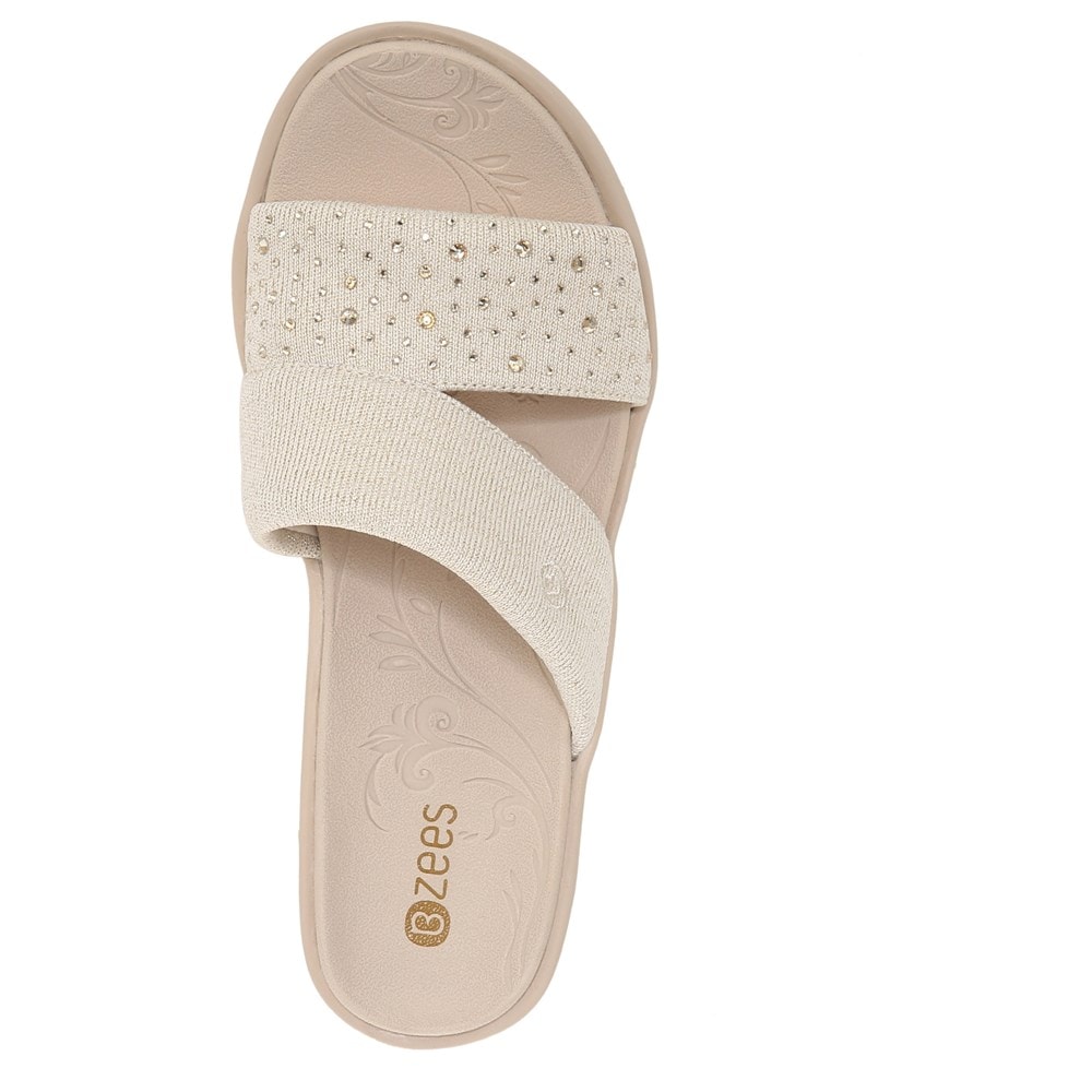 Bzees Dynasty Bright Wedge Sandal - Beige Rhinestone Fabric