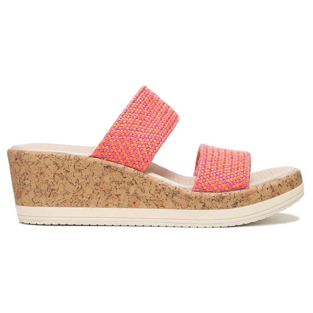 Bzees Resort Wedge Sandal - Pink Orange Raffia Fabric