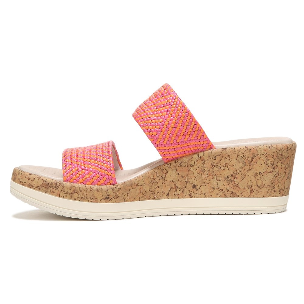Bzees Resort Wedge Sandal - Pink Orange Raffia Fabric