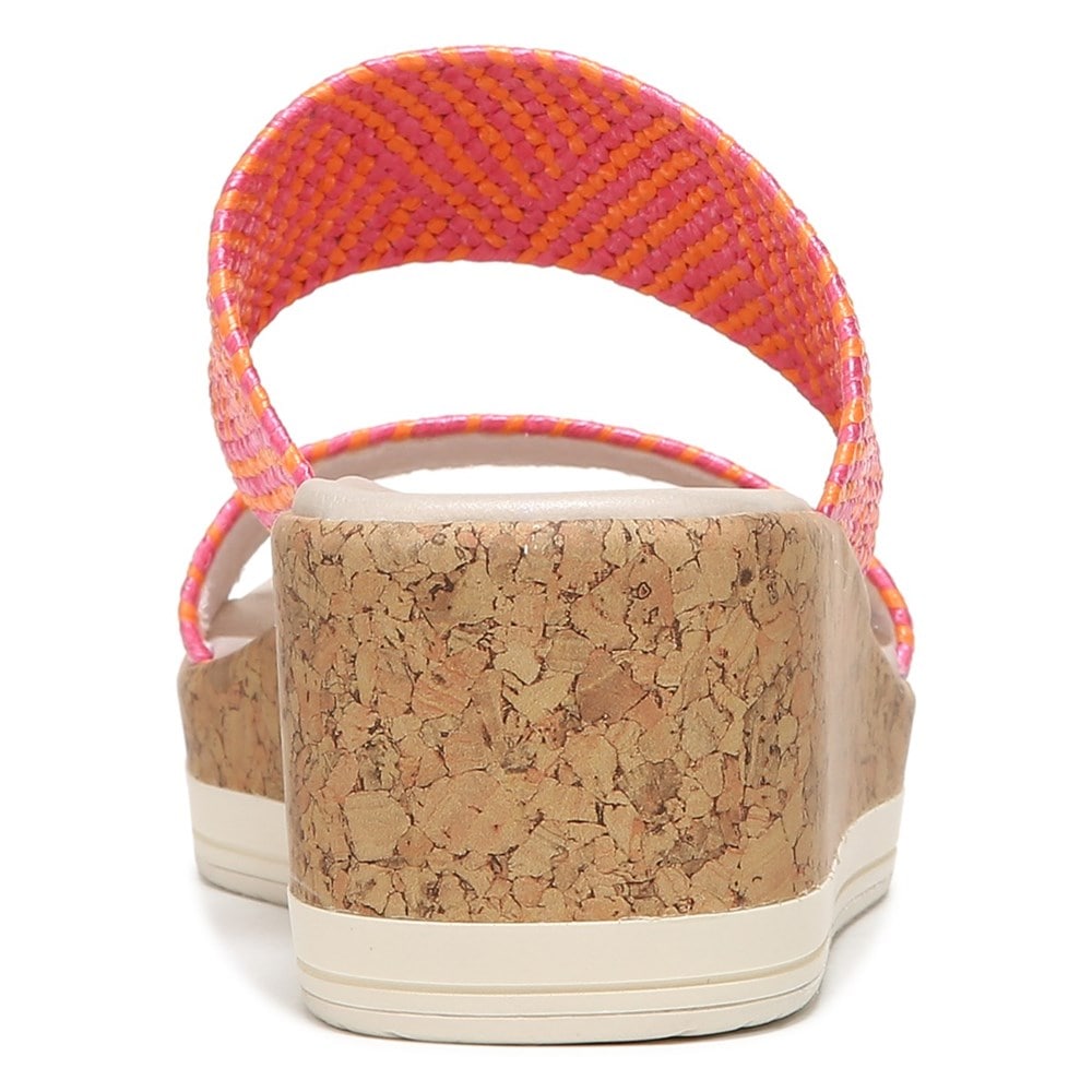 Bzees Resort Wedge Sandal - Pink Orange Raffia Fabric