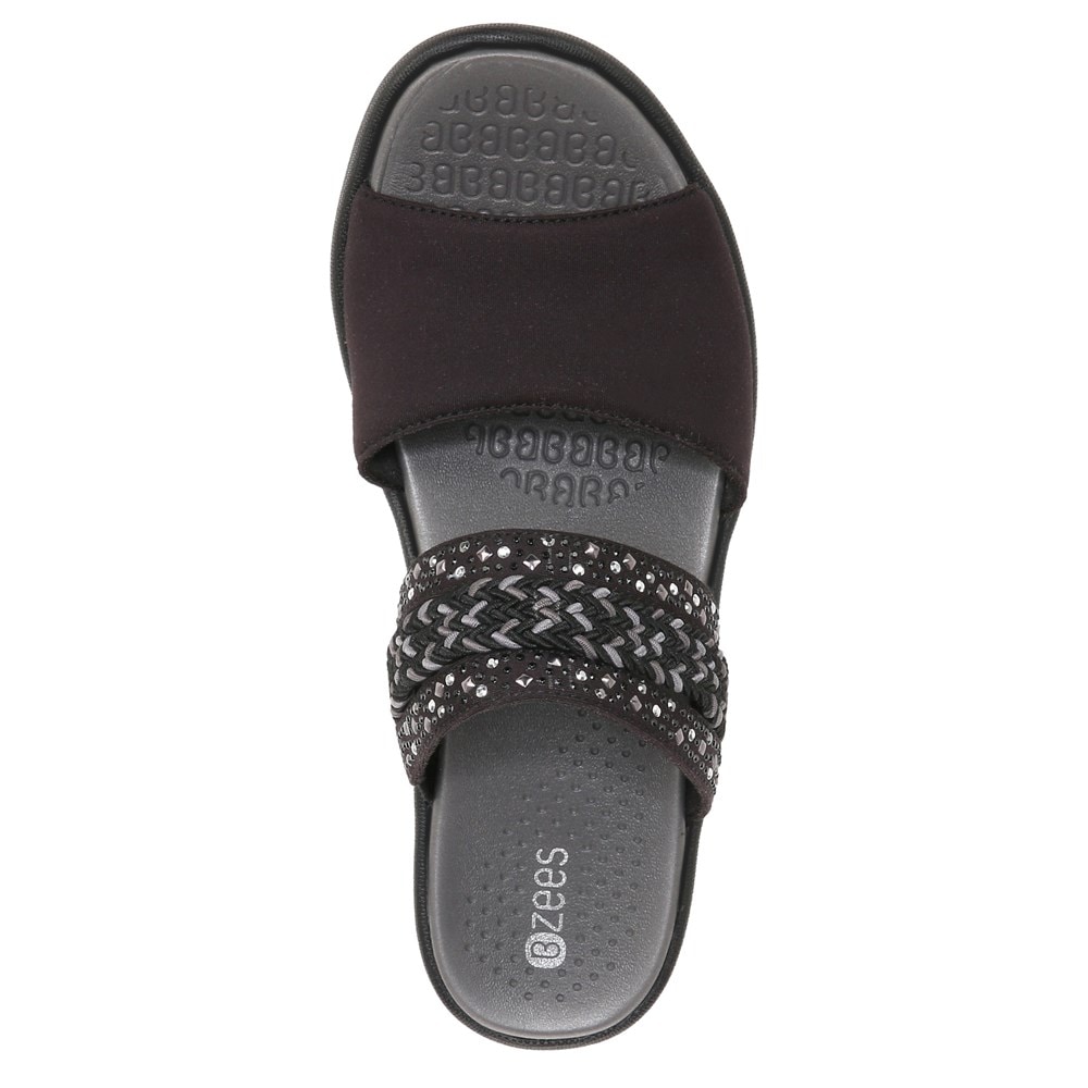 Bzees Fireworks Slide Wedge Sandal - Black Woven Fabric Bzees Fireworks Slide Wedge Sandal - Black Woven Fabric