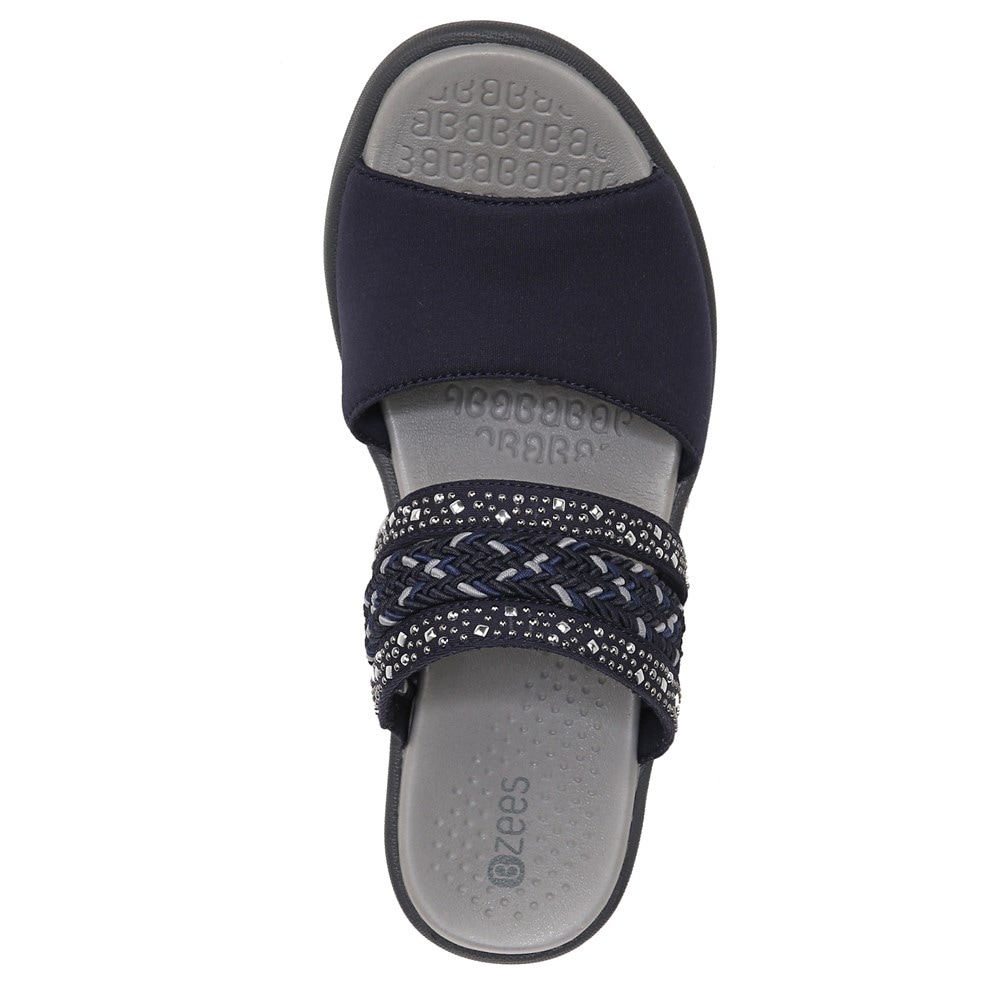 Bzees Fireworks Slide Wedge Sandal - Navy Blue Fabric