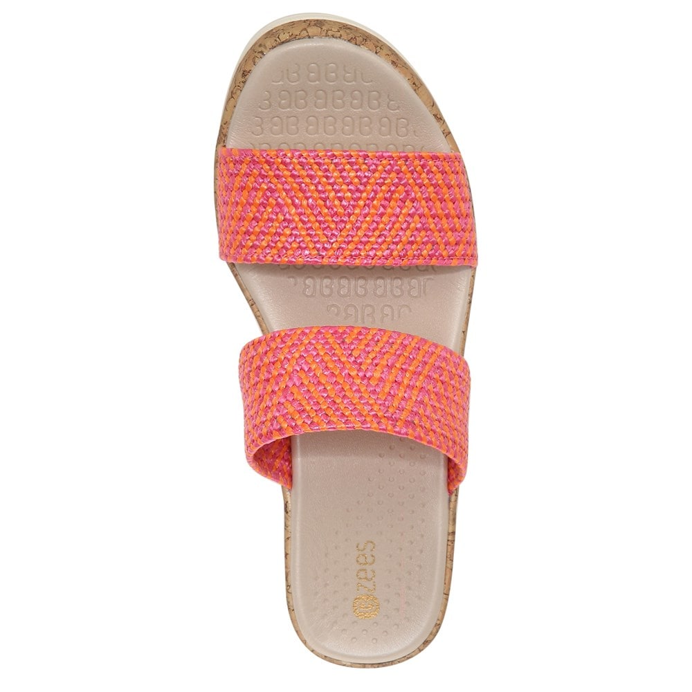 Bzees Resort Wedge Sandal - Pink Orange Raffia Fabric Bzees Resort Wedge Sandal - Pink Orange Raffia Fabric