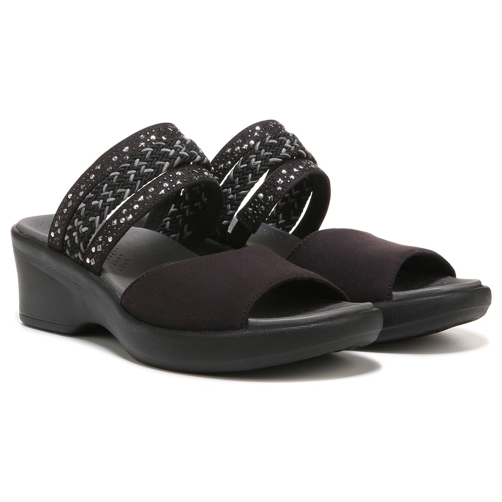 Bzees Fireworks Slide Wedge Sandal - Black Woven Fabric  Bzees Fireworks Slide Wedge Sandal - Black Woven Fabric