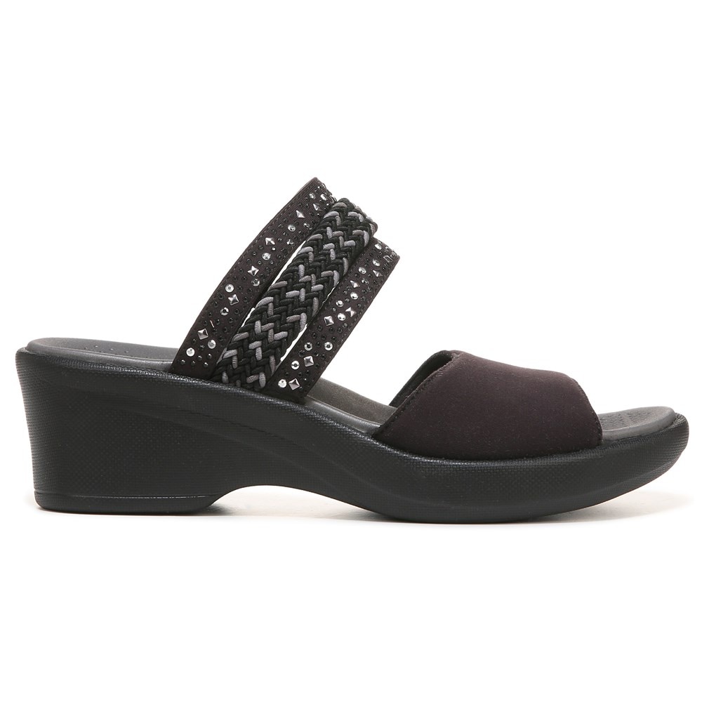 Bzees Fireworks Slide Wedge Sandal - Black Woven Fabric