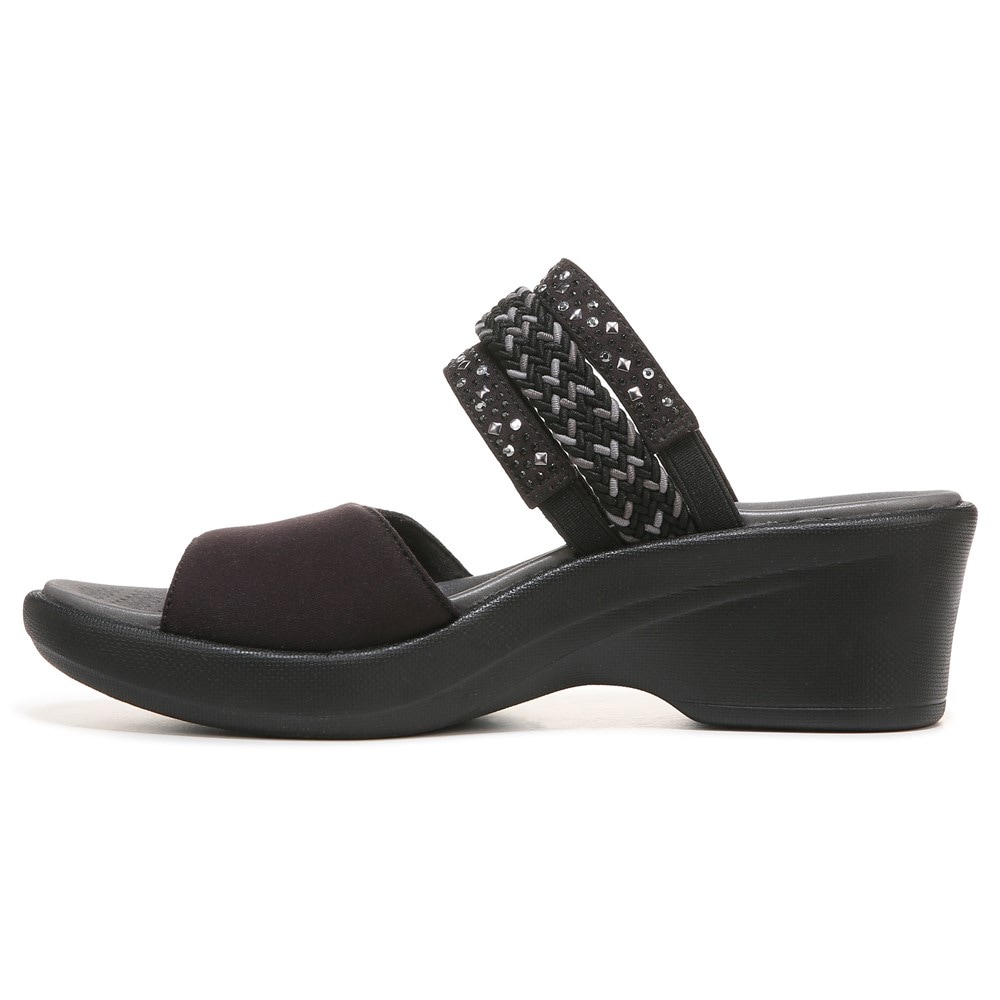 Bzees Fireworks Slide Wedge Sandal - Black Woven Fabric