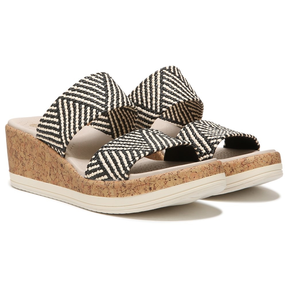 Bzees Resort Wedge Sandal - Black Multi Raffia Fabric  Bzees Resort Wedge Sandal - Black Multi Raffia Fabric