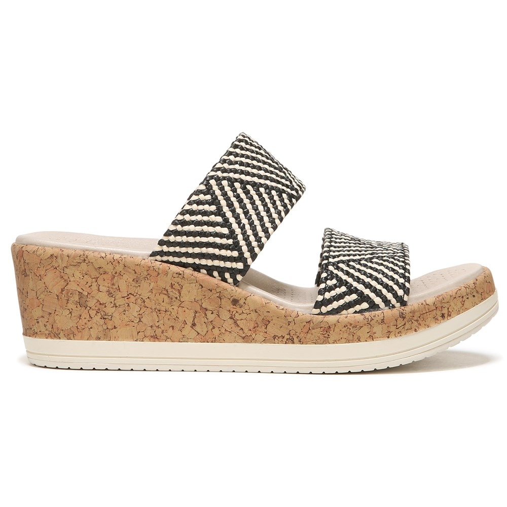 Bzees Resort Wedge Sandal - Black Multi Raffia Fabric