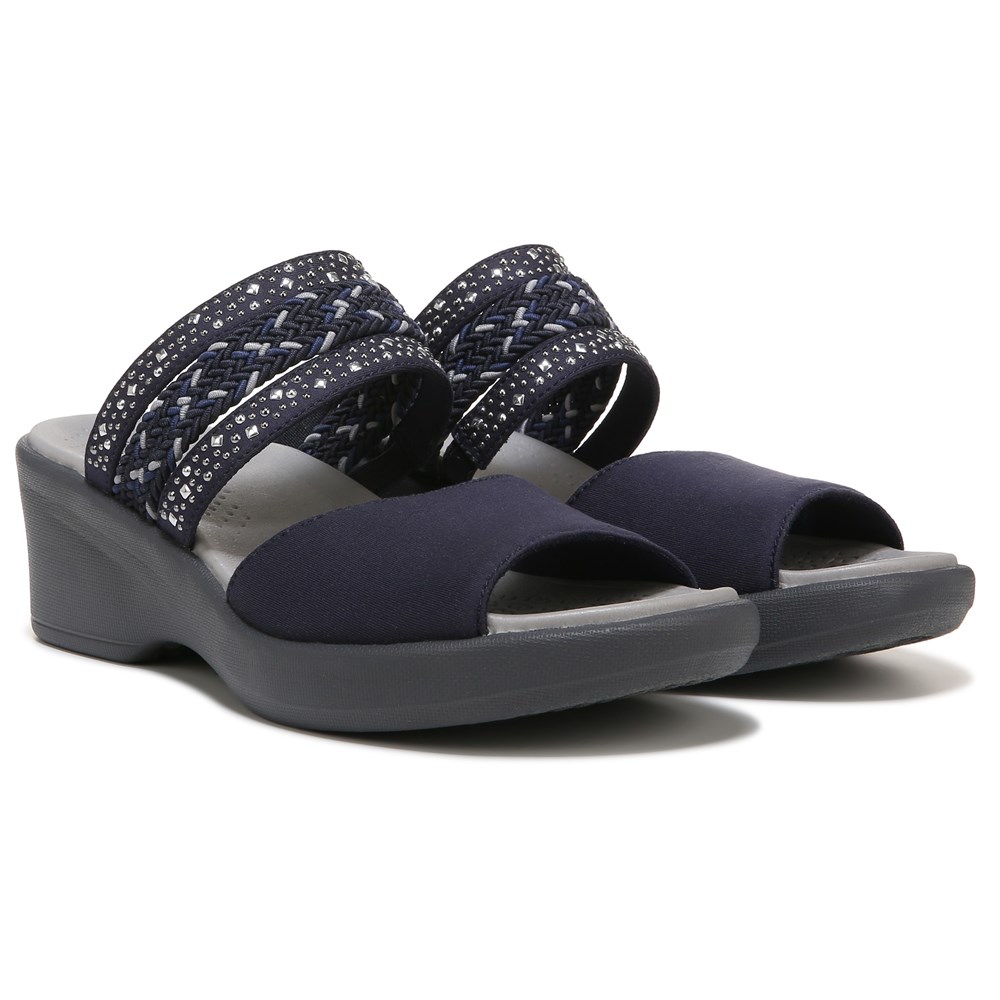 Bzees Fireworks Slide Wedge Sandal - Navy Blue Fabric  Bzees Fireworks Slide Wedge Sandal - Navy Blue Fabric