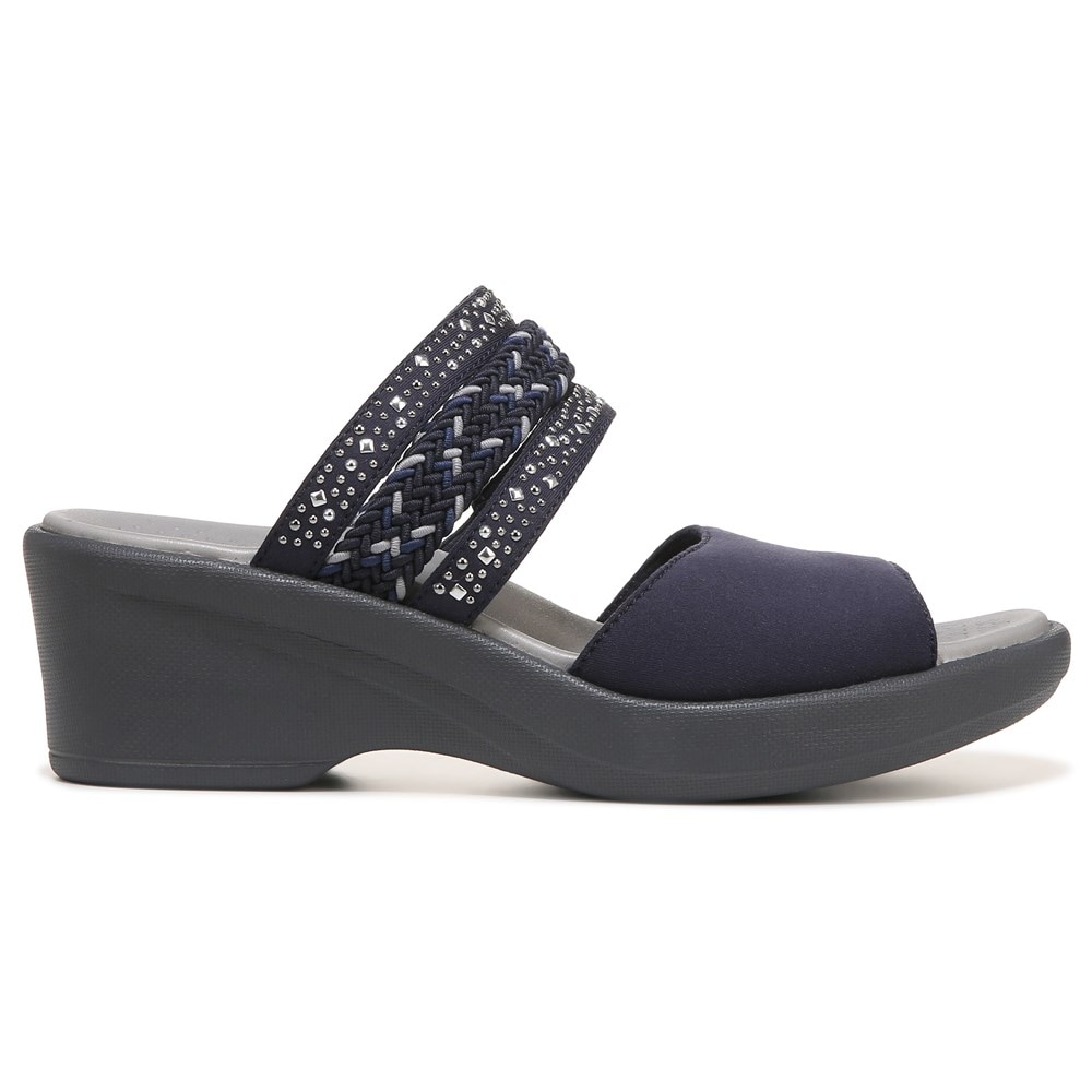 Bzees Fireworks Slide Wedge Sandal - Navy Blue Fabric