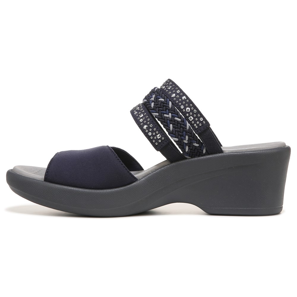 Bzees Fireworks Slide Wedge Sandal - Navy Blue Fabric