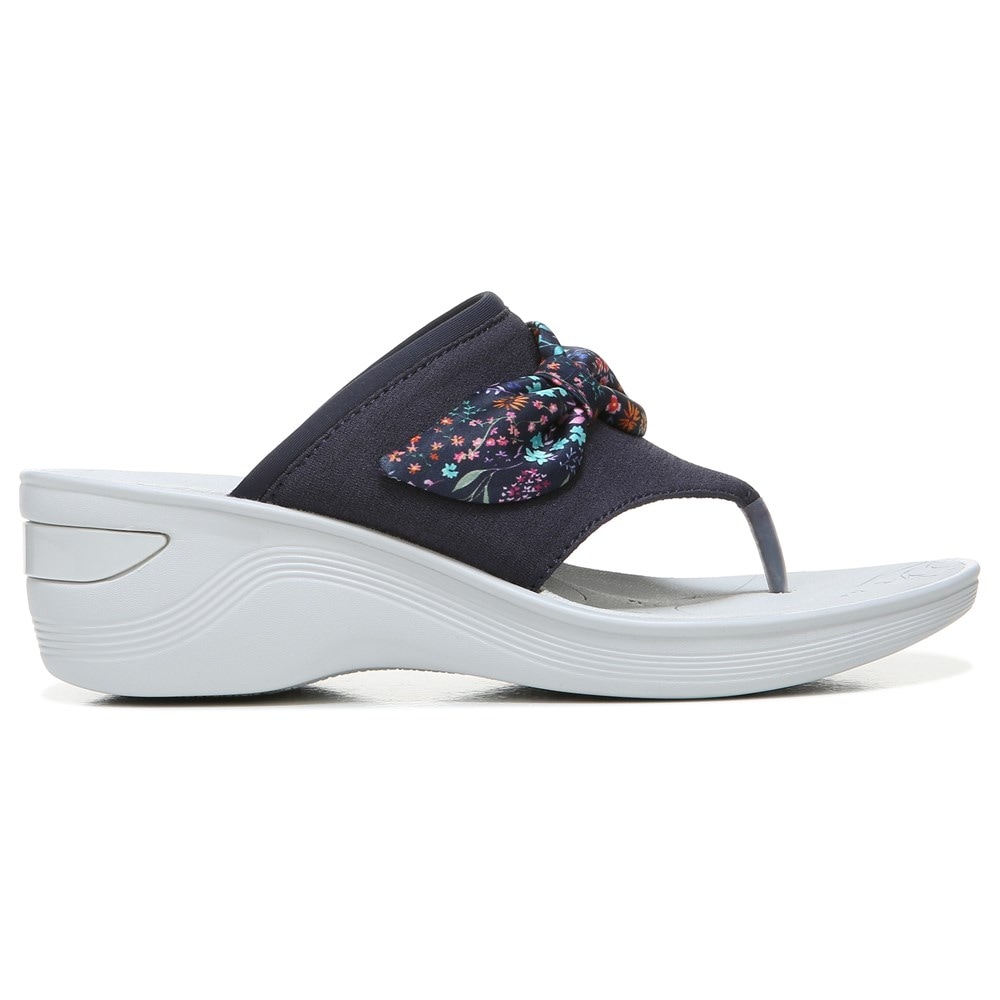 Bzees Dancing Queen Flip Flop Wedge Sandal - Navy Ditsy Floral Print