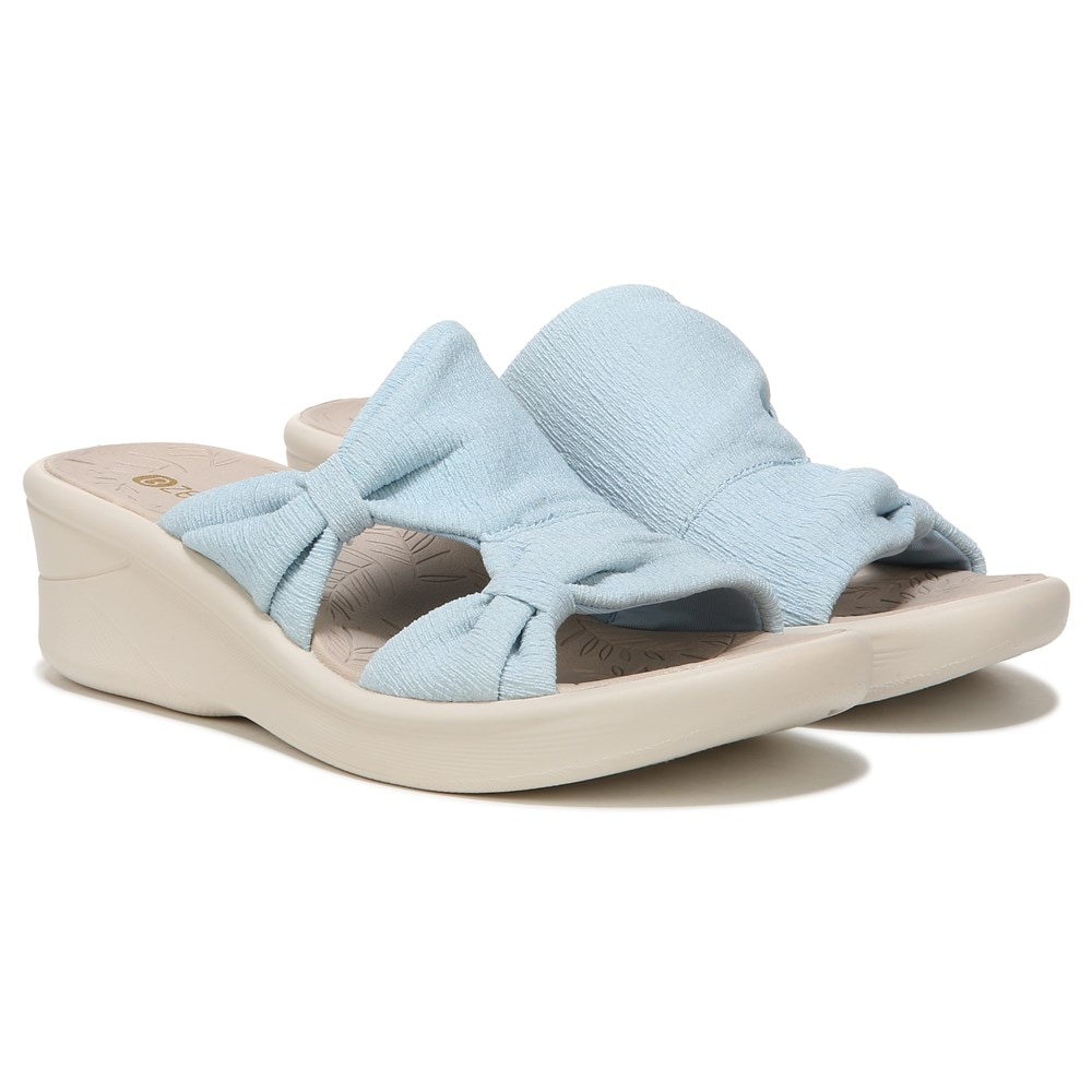 Bzees Smile More Slip On Wedge Sandal - Blue Fabric Bzees Smile More Slip On Wedge Sandal - Blue Fabric