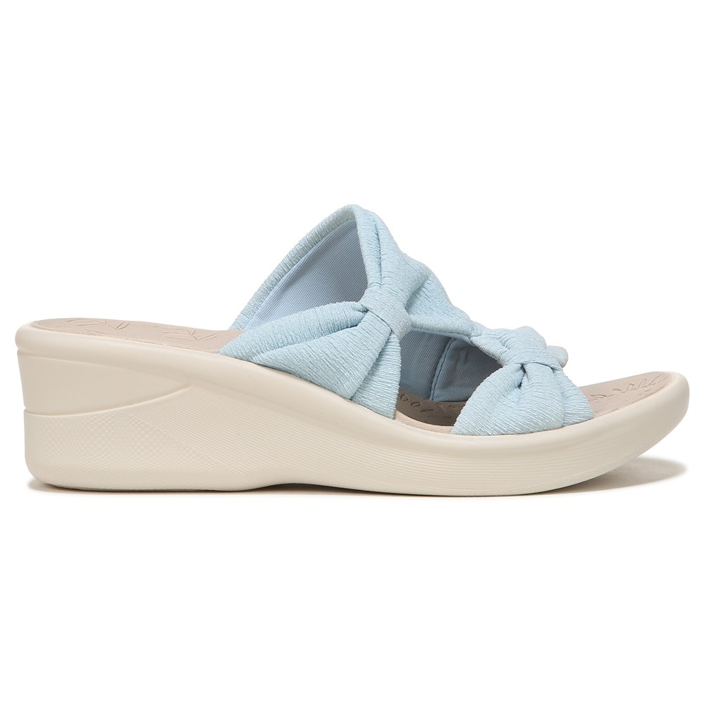 Bzees Smile More Slip On Wedge Sandal - Blue Fabric