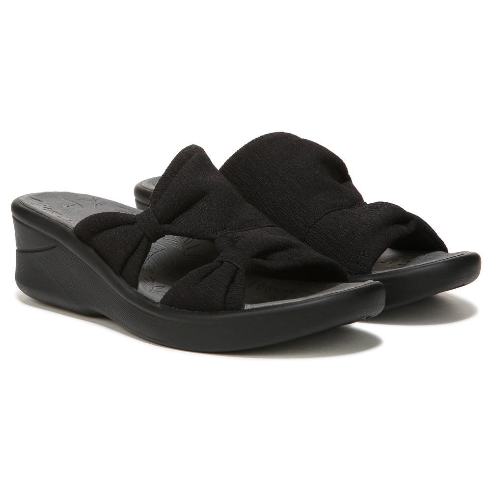 Bzees Smile More Slip On Wedge Sandal - Black Fabric