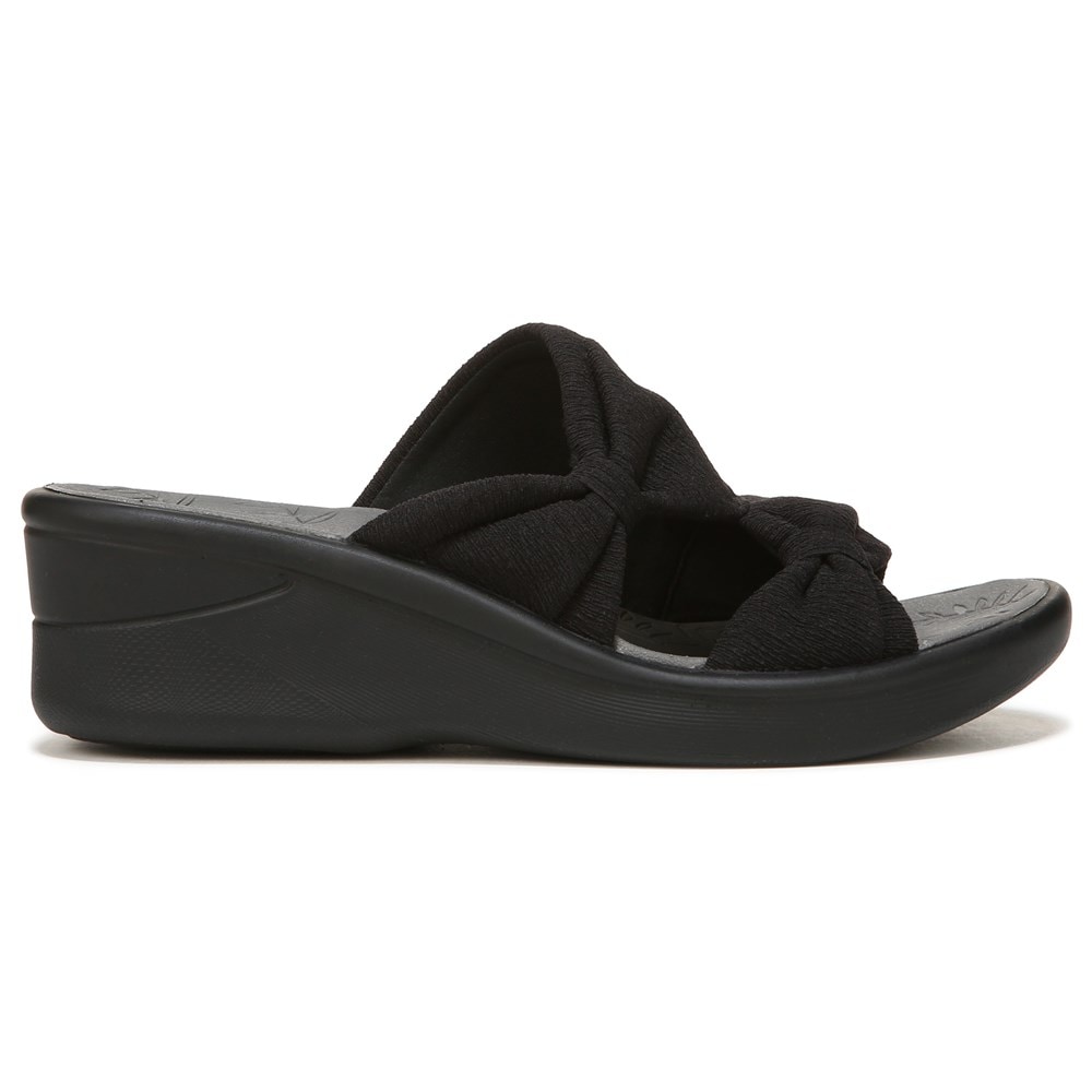 Bzees Smile More Slip On Wedge Sandal - Black Fabric Bzees Smile More Slip On Wedge Sandal - Black Fabric