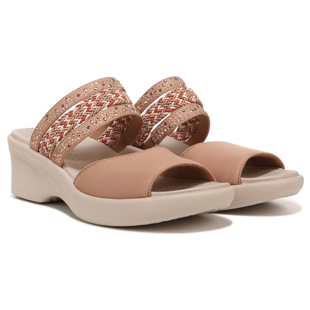 Bzees Fireworks Slide Wedge Sandal - Café Woven Fabric  Bzees Fireworks Slide Wedge Sandal - Café Woven Fabric