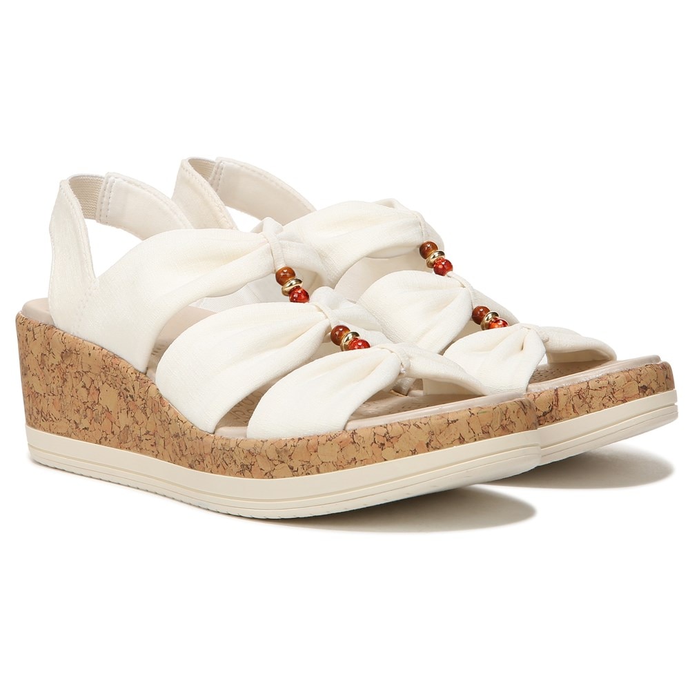 Bzees Roma Sandal Wedge - White Fabric