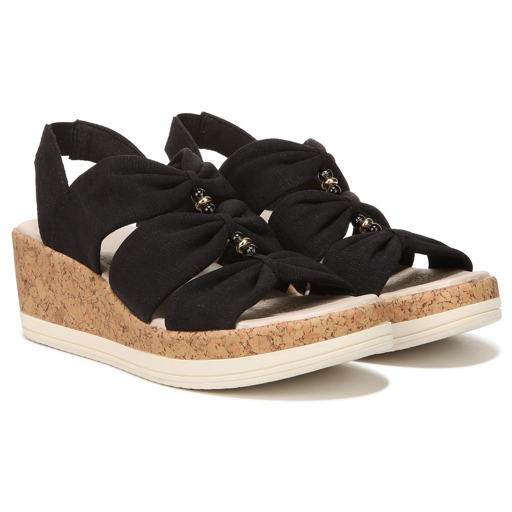 Bzees Roma Sandal Wedge - Black Fabric