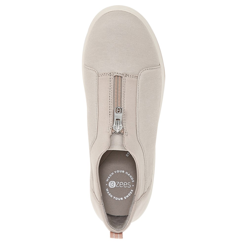 Bzees Take It Easy Sneaker - Taupe Shimmer Fabric  Bzees Take It Easy Sneaker - Taupe Shimmer Fabric