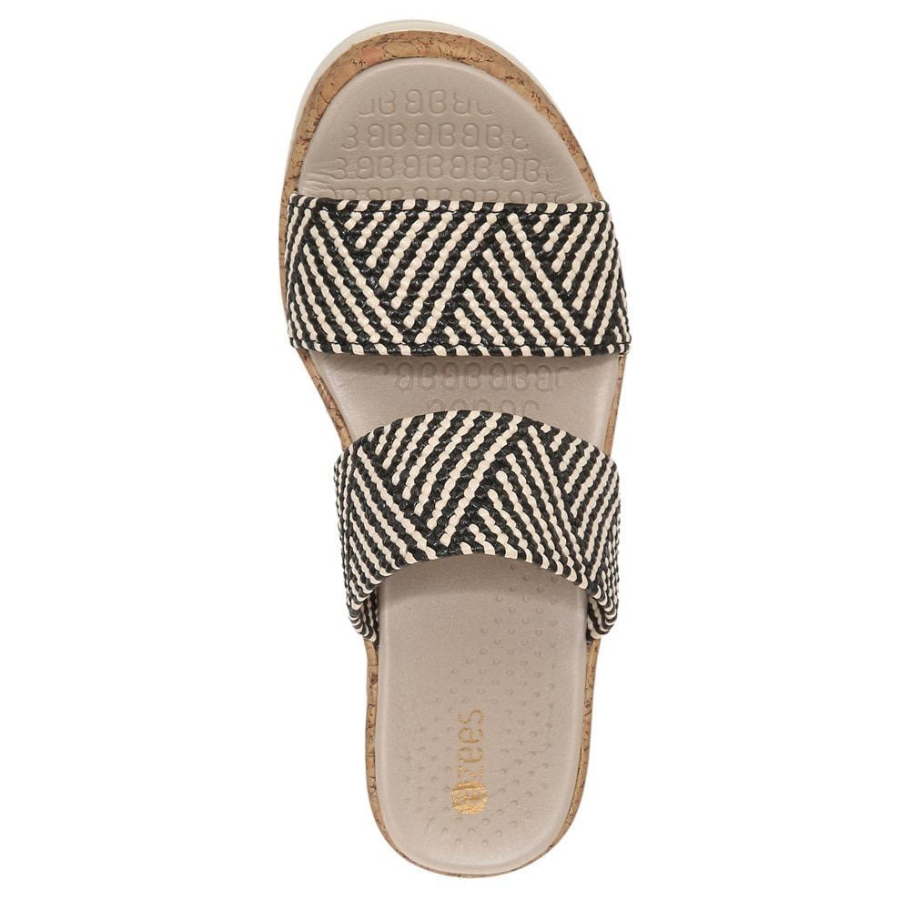 Bzees Resort Wedge Sandal - Black Multi Raffia Fabric Bzees Resort Wedge Sandal - Black Multi Raffia Fabric