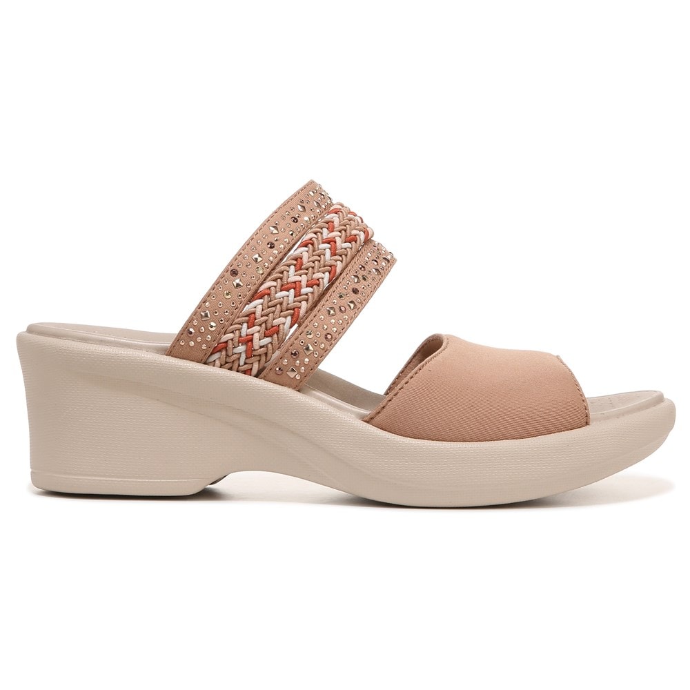 Bzees Fireworks Slide Wedge Sandal - Café Woven Fabric