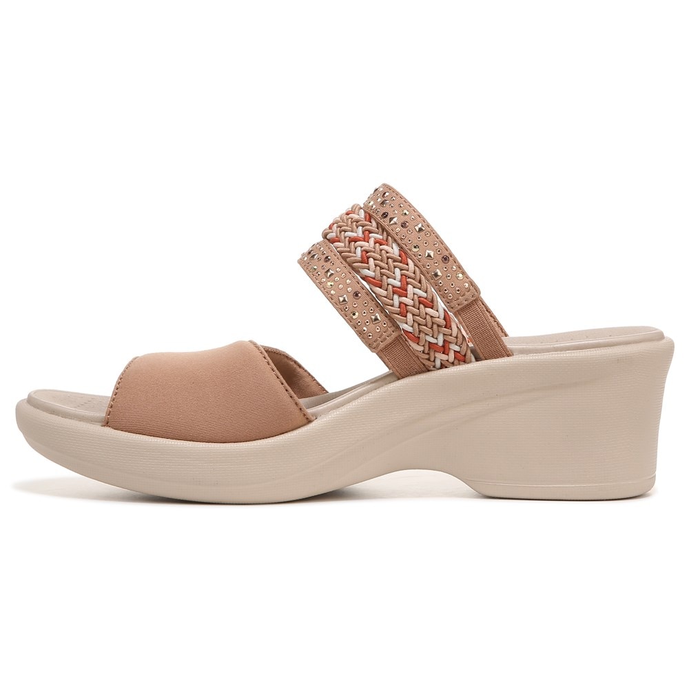 Bzees Fireworks Slide Wedge Sandal - Café Woven Fabric