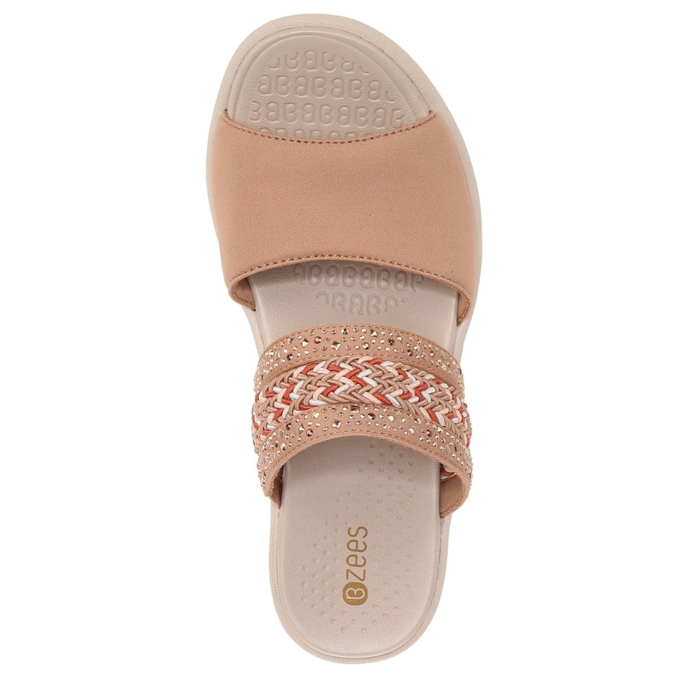 Bzees Fireworks Slide Wedge Sandal - Café Woven Fabric