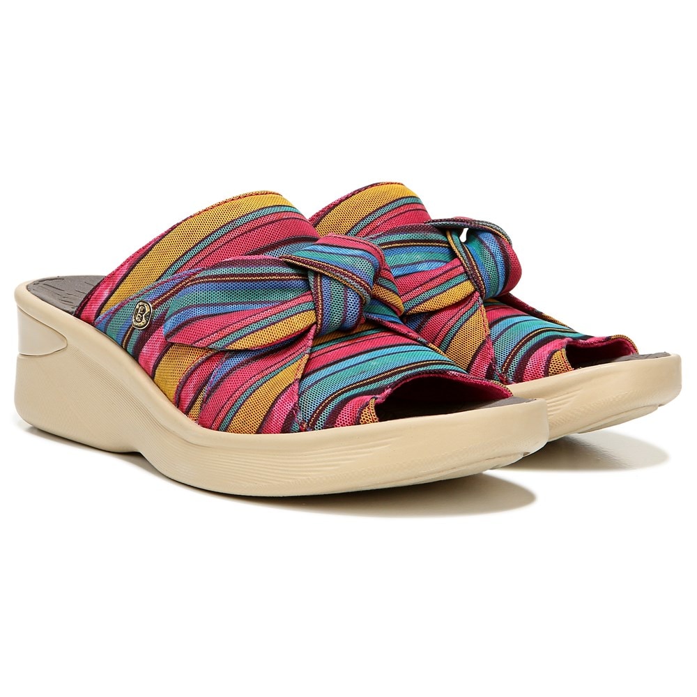 Bzees Smile Wedge Sandal - Raspberry Stripe Fabric