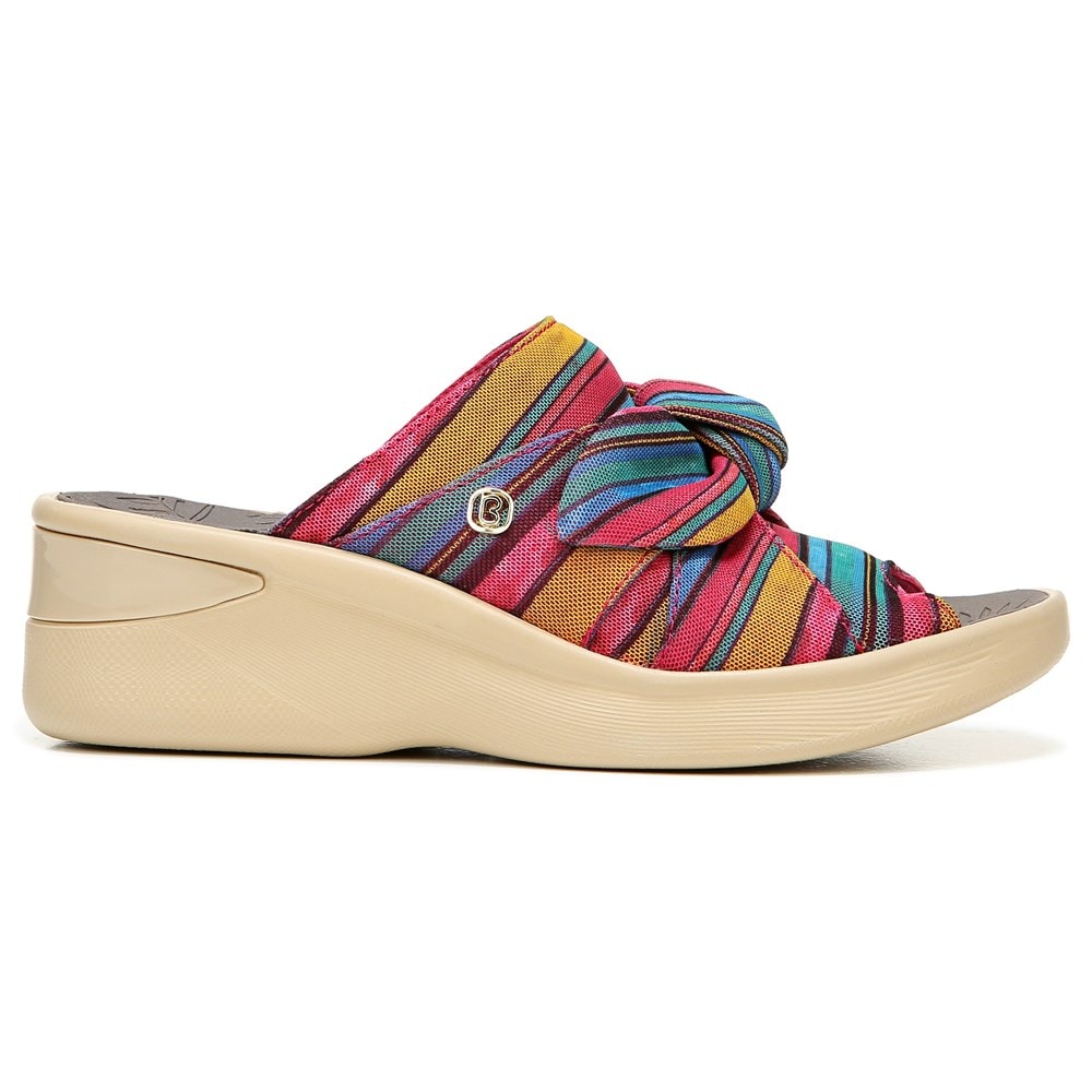 Bzees Smile Wedge Sandal - Raspberry Stripe Fabric Bzees Smile Wedge Sandal - Raspberry Stripe Fabric