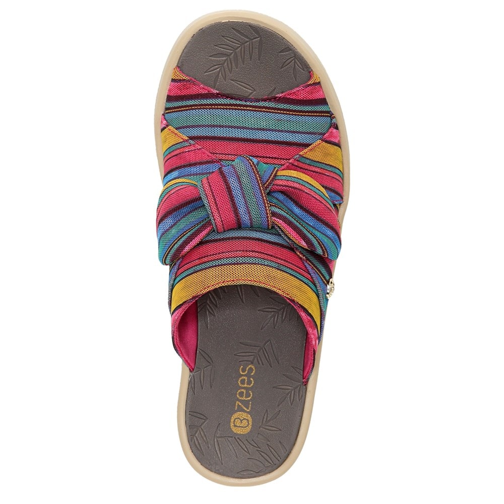 Bzees Smile Wedge Sandal - Raspberry Stripe Fabric Bzees Smile Wedge Sandal - Raspberry Stripe Fabric