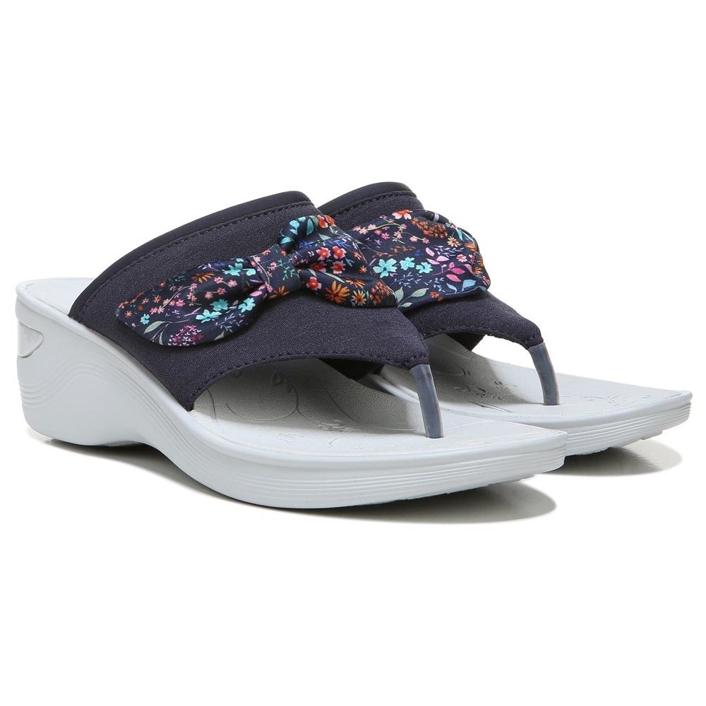Bzees Dancing Queen Flip Flop Wedge Sandal - Navy Ditsy Floral Print