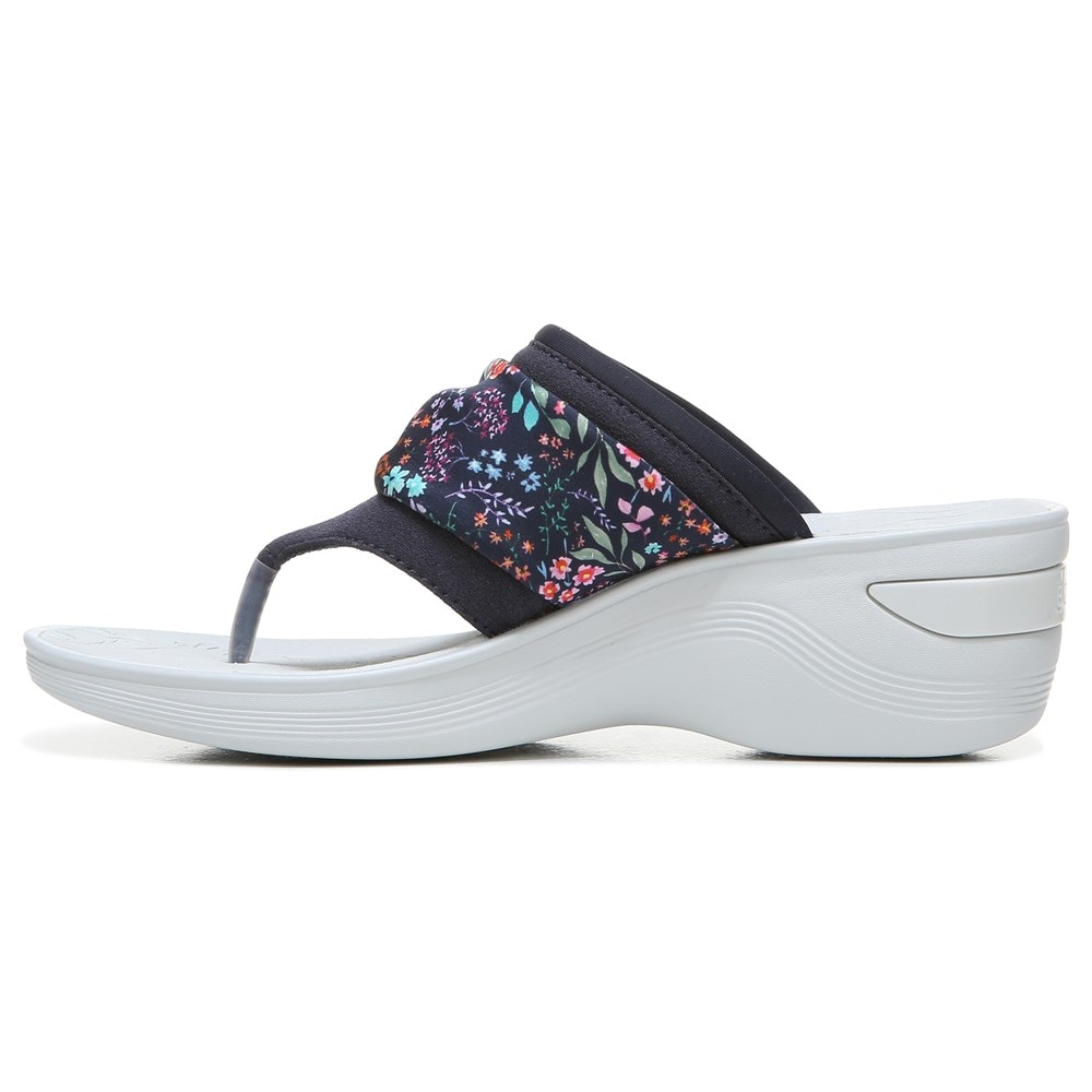 Bzees Dancing Queen Flip Flop Wedge Sandal - Navy Ditsy Floral Print